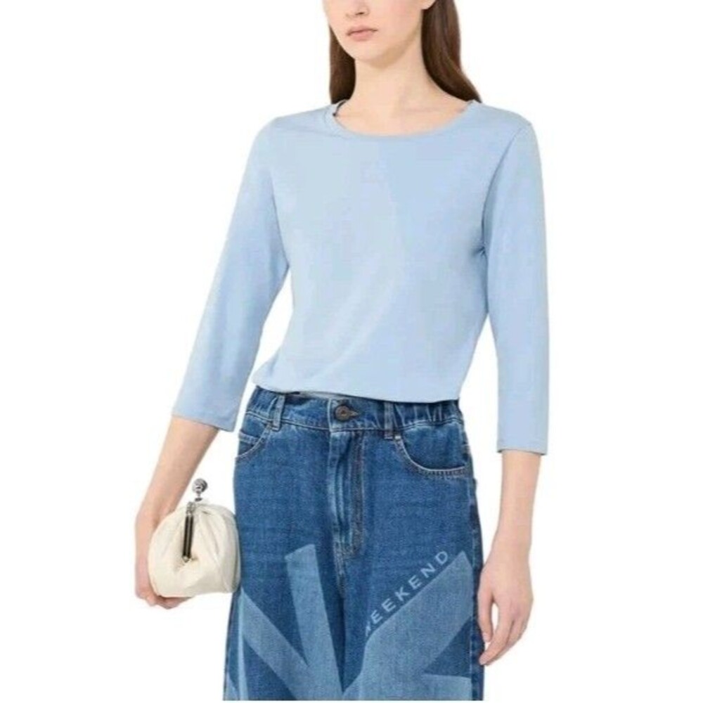 Weekend Max Mara Multia Jersey 3/4 Sleeve Top In Cotton Women Blue Xs